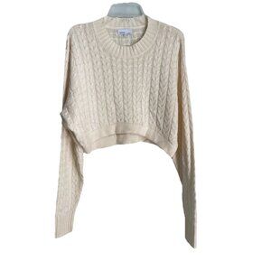 Danielle Bernstein WeWoreWhat Ivory Cable Knit Cropped Sweater